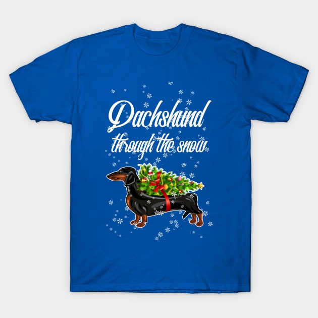 Dachshund Through The Snow Christmas Tee T-Shirt by Antzyzzz